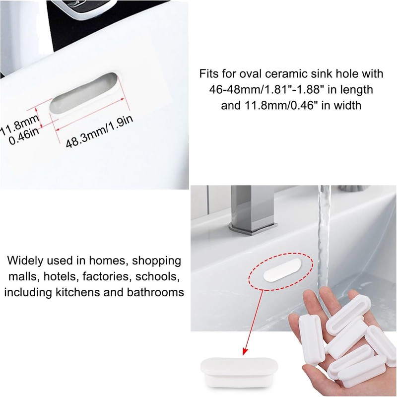 4-Pack Sink Oval Overflow Caps,Rubber Sink Overflow Hole Covers,Kitchen Bathroom