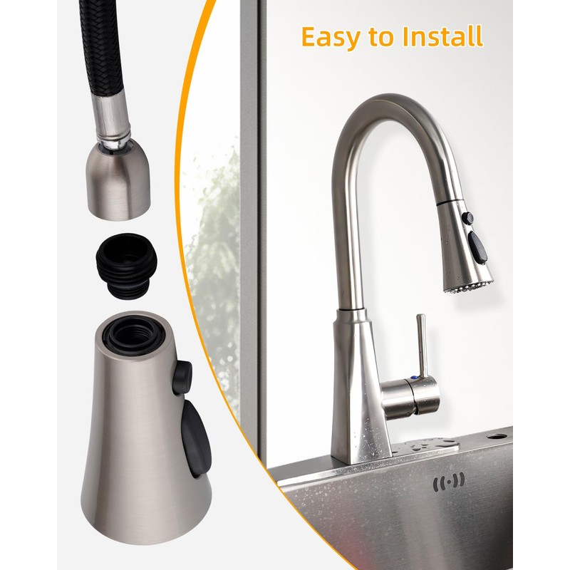 Hibbent Kitchen Sink Faucet Head Replacement, 3-Function Pull Down Sprayer