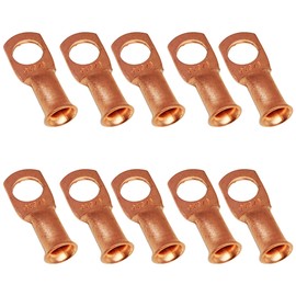10 Pack 6 AWG 3/8" Bare Copper Ring Terminals, Heavy Duty Wire Lugs for Battery Cable Ends, RoHS Compliant - EX ELECTRONIX EXPRESS