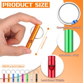 Hollowfly 200 Pcs Emergency Whistles with Keychains Aluminum Extra Loud Survival Whistle Key Chain Safety Waterproof Keychain Whistle Bulk for Outdoors Sports Referee Lifesaving Training(Multicolor)