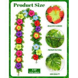 2 Pcs Tropical Hibiscus Flower Garland, 7 FT Artificial Monstera Ivy