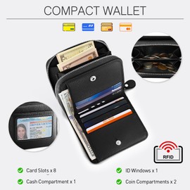 XINNSTAR XINNSTAR Small Wallet for Women, Genuine Leather RFID Blocking Credit Card Holder Slim Compact Coin Purse Women's Wallets with ID Window 8 Card Slots