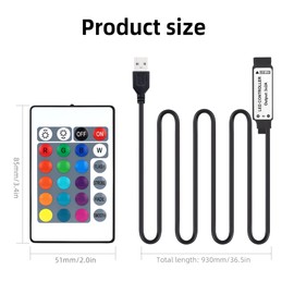 Aroidful 1M USB DC 5V Inline Infrared Controller and 24 Keys Wireless Controller LED Remote Control for 5050 3528 RGB Light Strip [Energy Class A]