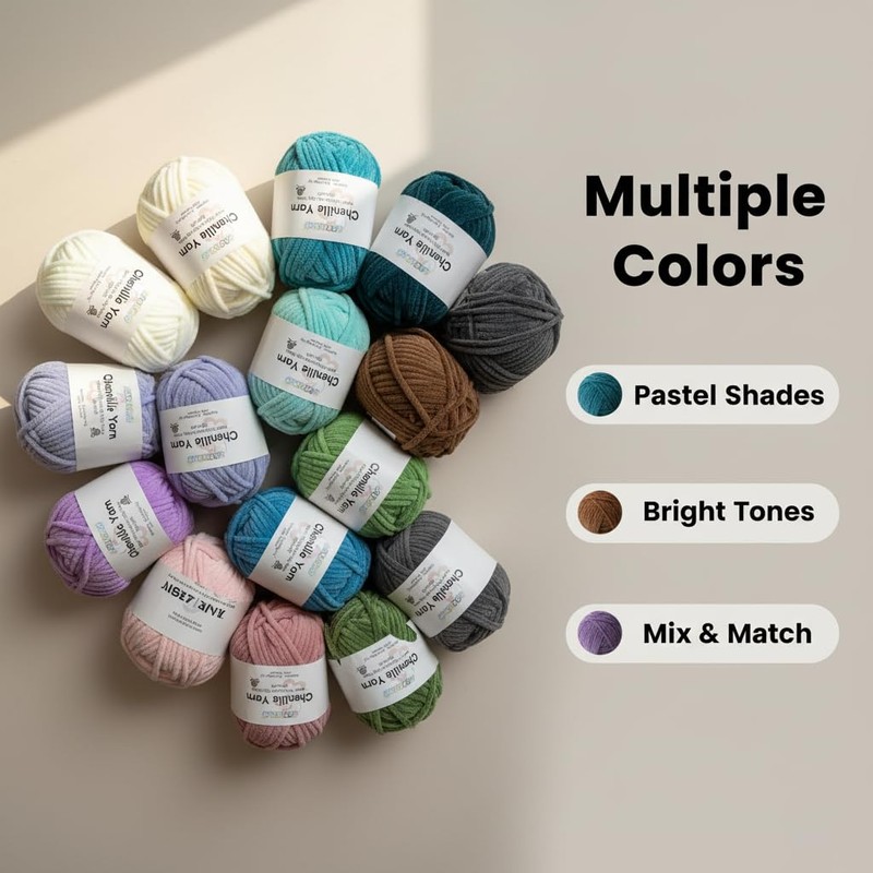 Jaciensh Thick Chenille Yarn, 4x100g Fluffy Chunky Yarn for Crochet,