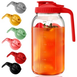 AsstarJTK Glass Mason Jar Pitcher - 64 oz Wide Mouth Jug with Lid and Pour Spout, Airtight Seal, Leak Proof Iced Tea Pitcher for Sun Tea, Juice, Breast Milk, Cold Beverages, Coffe