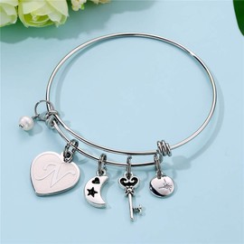 Initial Charm Bracelets For Women - Engraved N Initial Charm Bracelets Dainty Heart Charms Initial Bracelet Engraved Letters Bracelet Jewelry Birthday Gifts for Women Teen Girls Bridesmaids Gifts