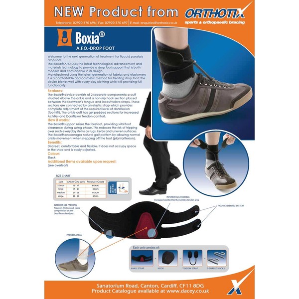 Boxia The Revolutionary Drop Foot Ankle Orthosis for Flaccid Paralysis Drop Foot - BLACK (Class 1 Medical Device) - Supplied to UK Hospitals (Large)