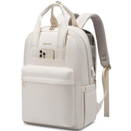LOVEVOOK Backpack Women's Laptop Backpack Large Waterproof School Backpack Teenager Girls with Laptop Compartment Elegant School Bag Daypack for School University Travel Work, cream-coloured, Casual