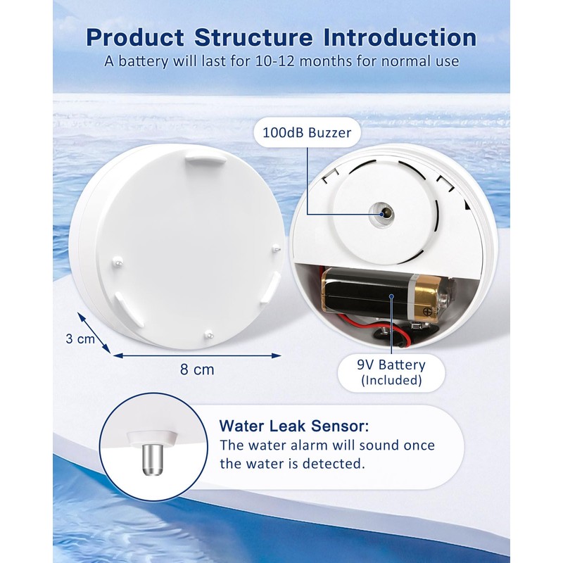 Geevon 4 Pack Water Leak Detectors, 100dB Water Sensor Alarms