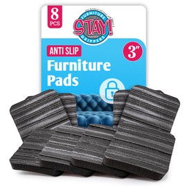 Stay! Anti Slip Furniture Pads (Set of 8) - Square Furniture Stoppers to Prevent Sliding for Hardwood Floors and Carpets - Non Skid Furniture Grippers - Table & Couch Leg Floor Protectors, 3 Inch