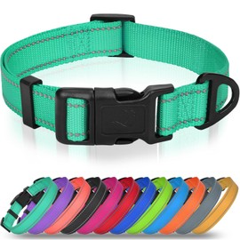 Joytale Dog Collars for Medium Dogs, Comfortable Double-Sided Reflective Nylon Collar for Night Safety, Adjustable Quick-Release for Active Pets, Teal, M (1" Width)