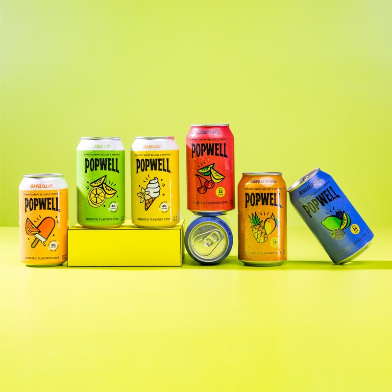 Popwell Cream Soda Caffeinated Better-For-You Prebiotic Soda, with 6g Fiber,