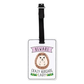 Gift Base Beware Crazy Hedgehog Lady Visual Luggage Tag with Black Strap