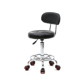 Round Rolling Stool with Back and Line Black PU Leather Height Adjustable Swivel Drafting Work SPA Medical Salon Stools Chair with Wheels Black (Black)