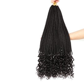 7 Packs/Lot Crochet Braids Box Braids Goddess Box Braids Crochet Hair with Curly Ends 3S Wavy Crochet Braids Crochet Hair Extensions for Black Women (24 Inch (Pack of 7), 1B)