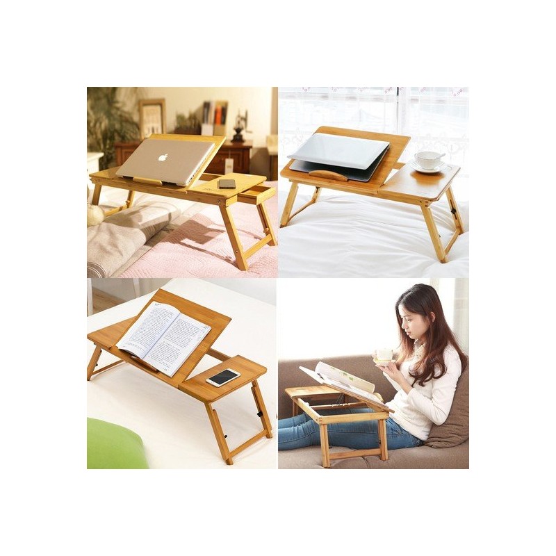 Solid bamboo folding laptop desk, sitting desk, bed tray, solid