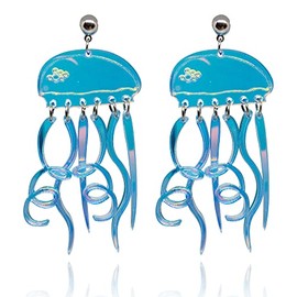 QUPENGXU Cute Colorful Laser Jellyfish Earrings Long Tassel Wavy Earrings Acrylic Dangle Ear Studs For Women (jellyfish)