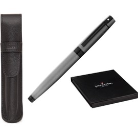 Sheaffer 300 Matte Gray Lacquer Pen with Contrasting Black PVD Trims and Matching Pouch gift Set (Rollerball)