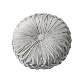 HLOVME Round Velvet Pillow for Couch Small Handmade Decorative Throw Pillow for Bed Bedroom 13.7” Light Grey