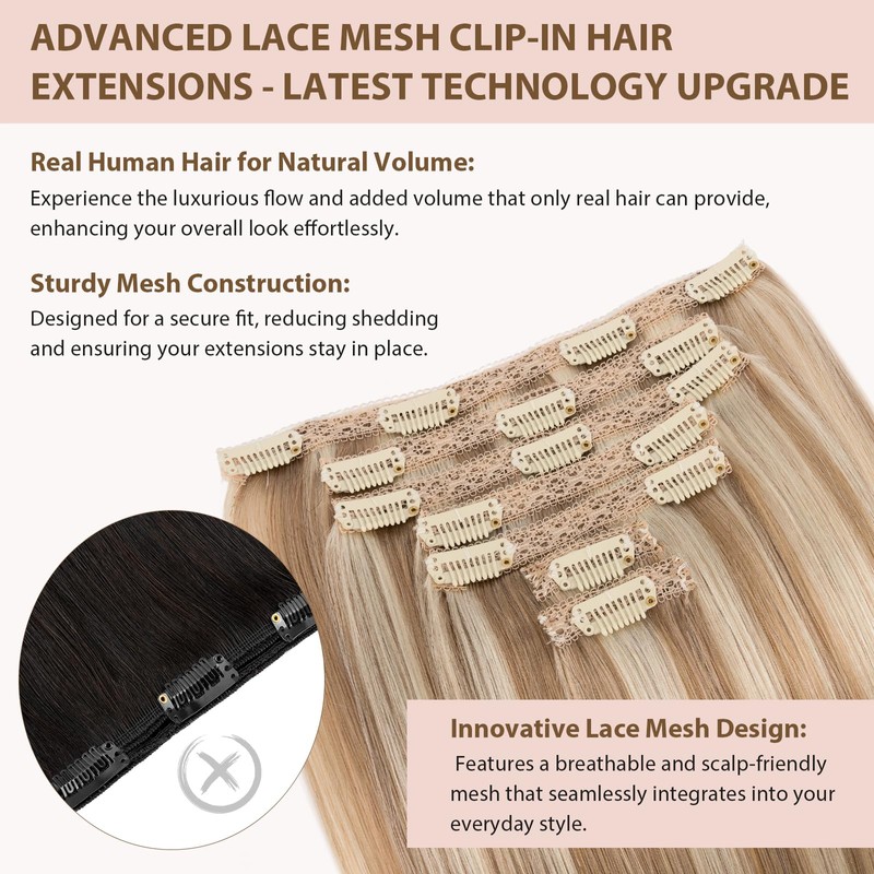 TESS Clip-In Real Hair Extensions, Remy Clip-In Extensions, #12P613 Light