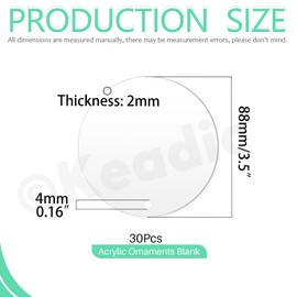Keadic 30Pcs Acrylic Keychain Blanks, Round Sheets with Holes Clear Acrylic Ornament Blanks Round Blank Discs with Hole Acrylic Circle Clear Blank Discs with Hole for DIY Craft(88mm)