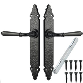 ALSTEN TECH Door Handle Set L Without Hole Profile Cylinder for Interior Doors Room Doors Black Matt Long Plate Set Door Handle BB WC
