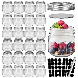 CycleMore 24 Pcs 8oz 250ml 8 oz Clear Glass Mason Jars With Regular Silver Separable Lids, Round Canning Jars Spice Jars for Honey, Jam, Herb, Wedding Favors, Kitchen Storage, DIY Souvenir
