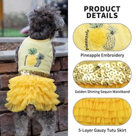KYEESE Dogs Dress Pineapple Yellow Tiered Dogs Beach Dresses with Sequins Cat Dress Puppy Dress Dog Clothes