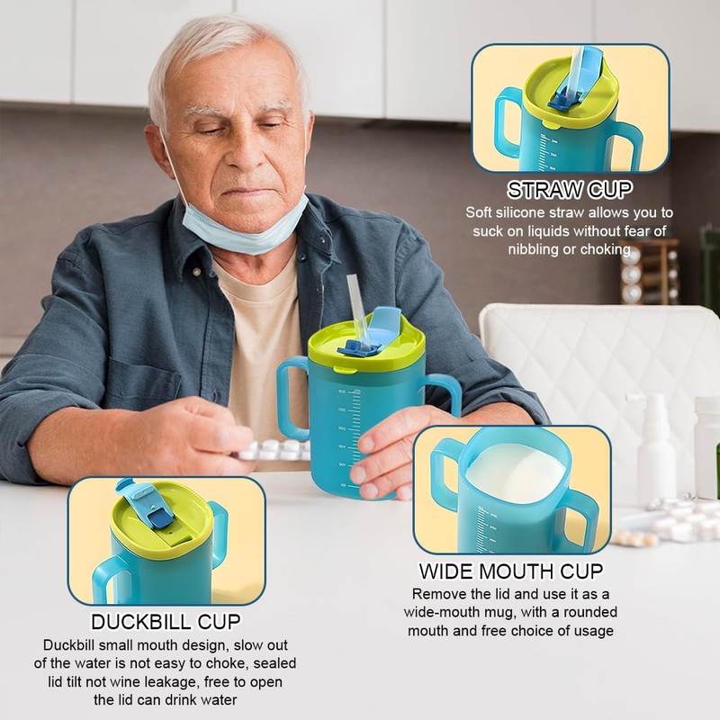 BIZOI 2PCS Elderly Spill Proof Cups, 300ml Unspillable Cup with