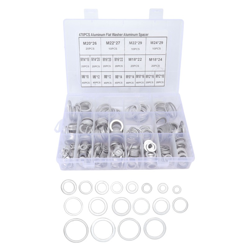 470Pcs Sealing Washer Aluminum Alloy Round Flat Washer Assortment Kit