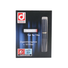Denicotea 20241 Schwarz mit goldenem Ring + Kieselgel Standard Filter 10er Packung im Gift-Set Zigarettenspitze