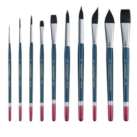 Transon 10pcs Natural Watercolor Paint Brush Set Professional for Watercolor Acrylic Ink Gouache Tempera Blue Color