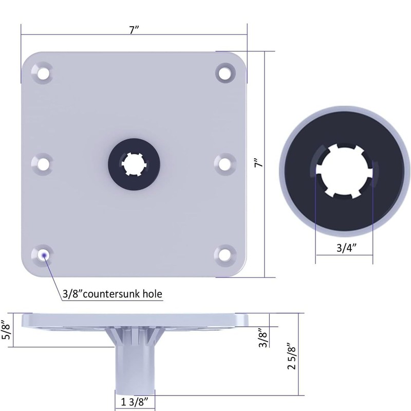Aluminum Boat Seat Base, 7 x7 Inches, Boat Seat Pedestal