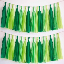 We Moment Green Dark Green Light Green Tissue Paper Tassels Party Tassel Garland Banner for Green Party Decorations, DIY Kits,15PCS