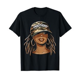 Unbothered Black Woman With Cap Camo Afro T-Shirt