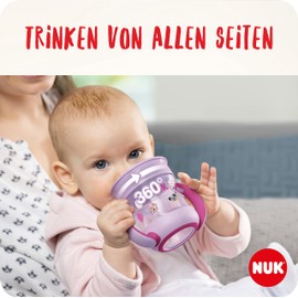 NUK 10255666 Mini Magic Cup with Luminous Effect 6+ Months 160 ml Leak-proof 360° Drinking Rim Ergonomic Handles BPA-Free Rabbit (Pink)