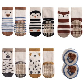 FedMois 5 Pairs Baby Kids Cozy Warm Winter Socks Anti-slip Infant Toddler Thermal Crew Socks, penguin, 0-1 Year
