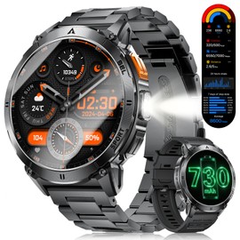 1.62 Inch AMOLED Men's Smartwatch with Phone Function, 3ATM Waterproof Smart Watch with LED Torch for Android/iOS, 110+ Sports Modes, Fitness Watch, 24/7 Heart Rate/Sleep Monitor, Graphite Black