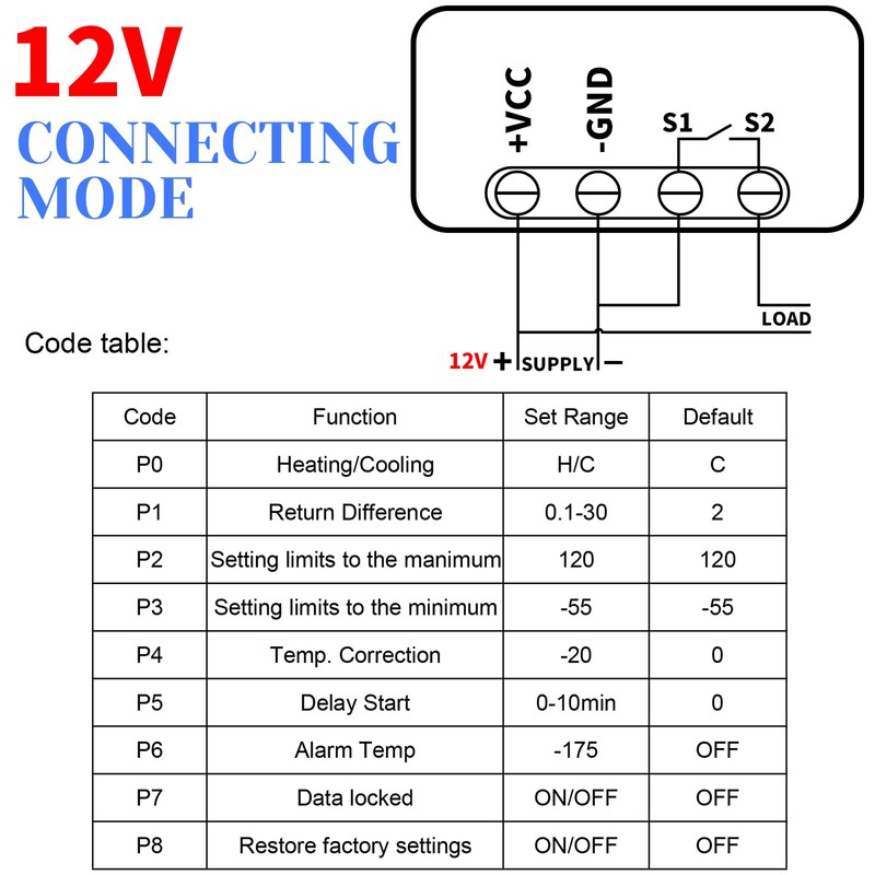 W3230 LCD Digital Thermostat DC 12V 20A Temperature Controller Meter