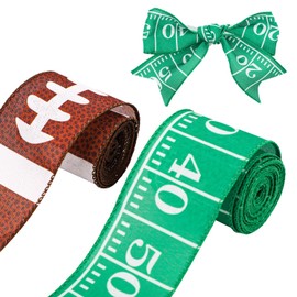 2 Rolls Football Ribbons Wired, 10 Yards x 2.5 inch Easy to Shape, Sports Ribbon Football Party Supplies Decorations for Football Wreath, Bow and Gift Wrapping