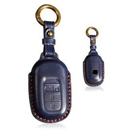 HIBEYO 4 Button Leather Key Fob Cover Compatible with 2022 New Honda Civic Accord Sport SI EX EX-L Touring Car Accessories Smart Key Holder Protector-Blue