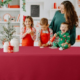 Biscaynebay Textured Fabric Christmas Rectangle Table Cloth 52x70 Inches, Red Water Resistant Spill Proof Tablecloths for Dining, Kitchen, Wedding and Parties, Machine Washable