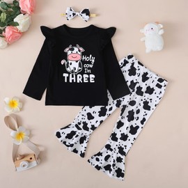 Slanavel Girl 3rd Birthday Outfit Toddler Three Years Old Birthday Clothes Holy Cow I'm Three Birthday Outfit (Black,3T)