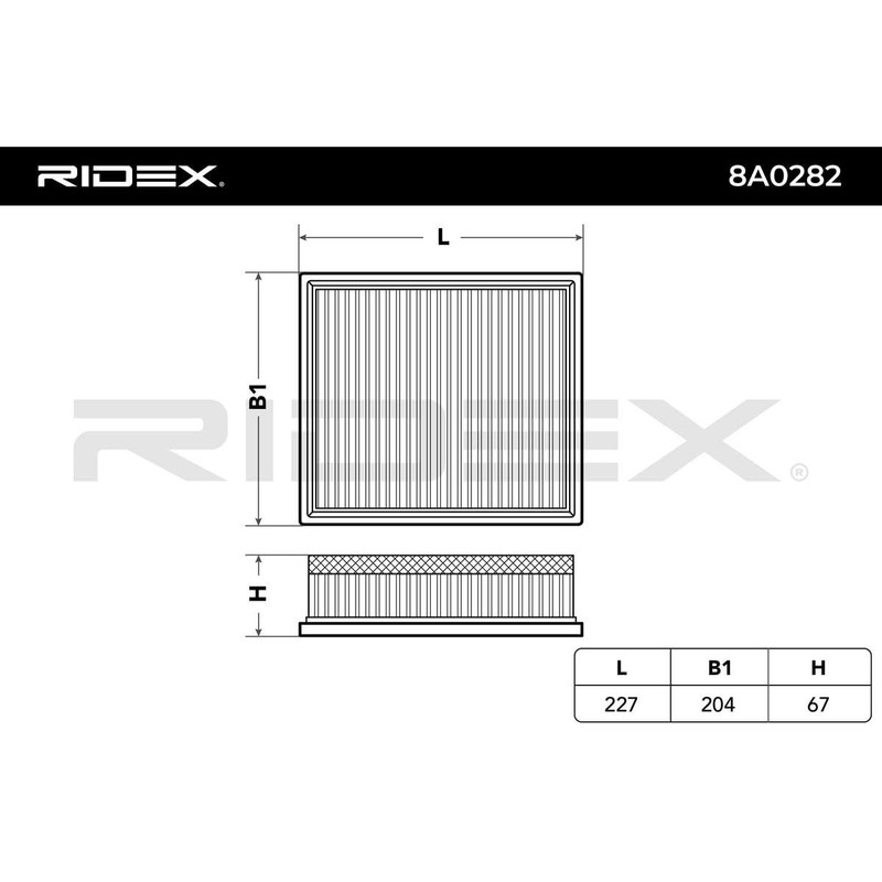 RIDEX 8A0282 Motor Air Filter Rectangular Filter Insert, Recirculation Filter