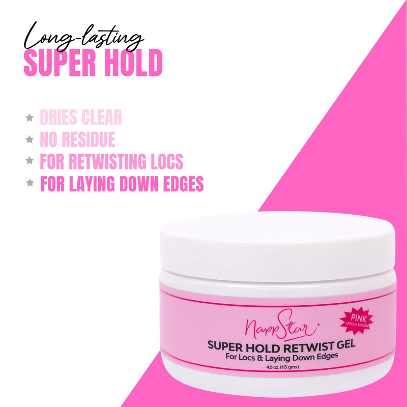 NappStar Super Hold Retwist Gel in Pink, Strong Hold for