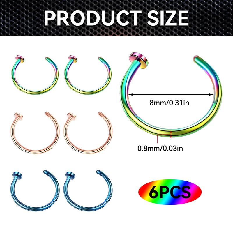 Pack of 6 Fake Piercing Nose, Nose Piercing, Fake Nose