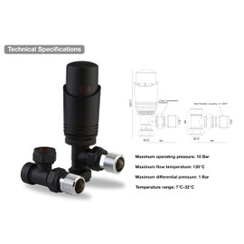 Black Thermostatic Radiator Valve Angled Corner or Straight Matt Black Radiator TRV Thermostat Valves (Angled)