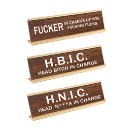 Dekorbay er in Charge HNIC HBIC 3PCS Funny Desk Signs Decor for Office Novelty Hilarious Name Plate Plaques Gift for Men Women Manager Coworker Accessories 20x2 Inches Aluminum Base