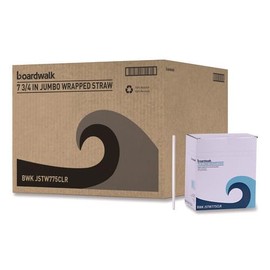 Boardwalk Wrapped Jumbo Straws, 7.75", Polypropylene, Clear, 12,000/Carton