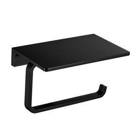 HOYOJU Toilet Roll Paper Holder Bathroom Solid Brass and Superior Hotel Style Wall Mount Tissue Roll Holder with Phone Shelf Matte Black Finished